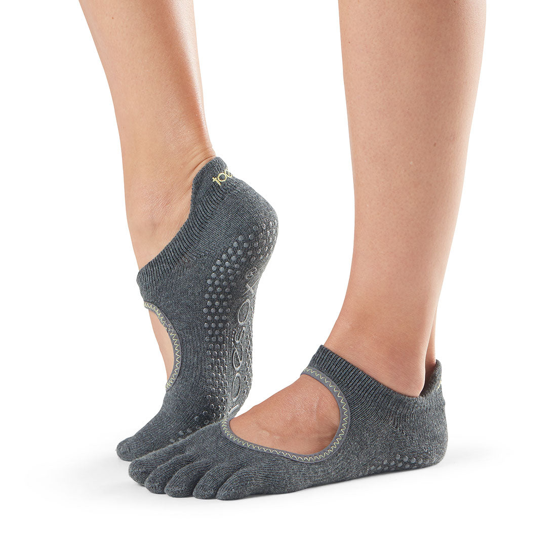 ToeSox Bellarina Full Toe Charcoal with lime