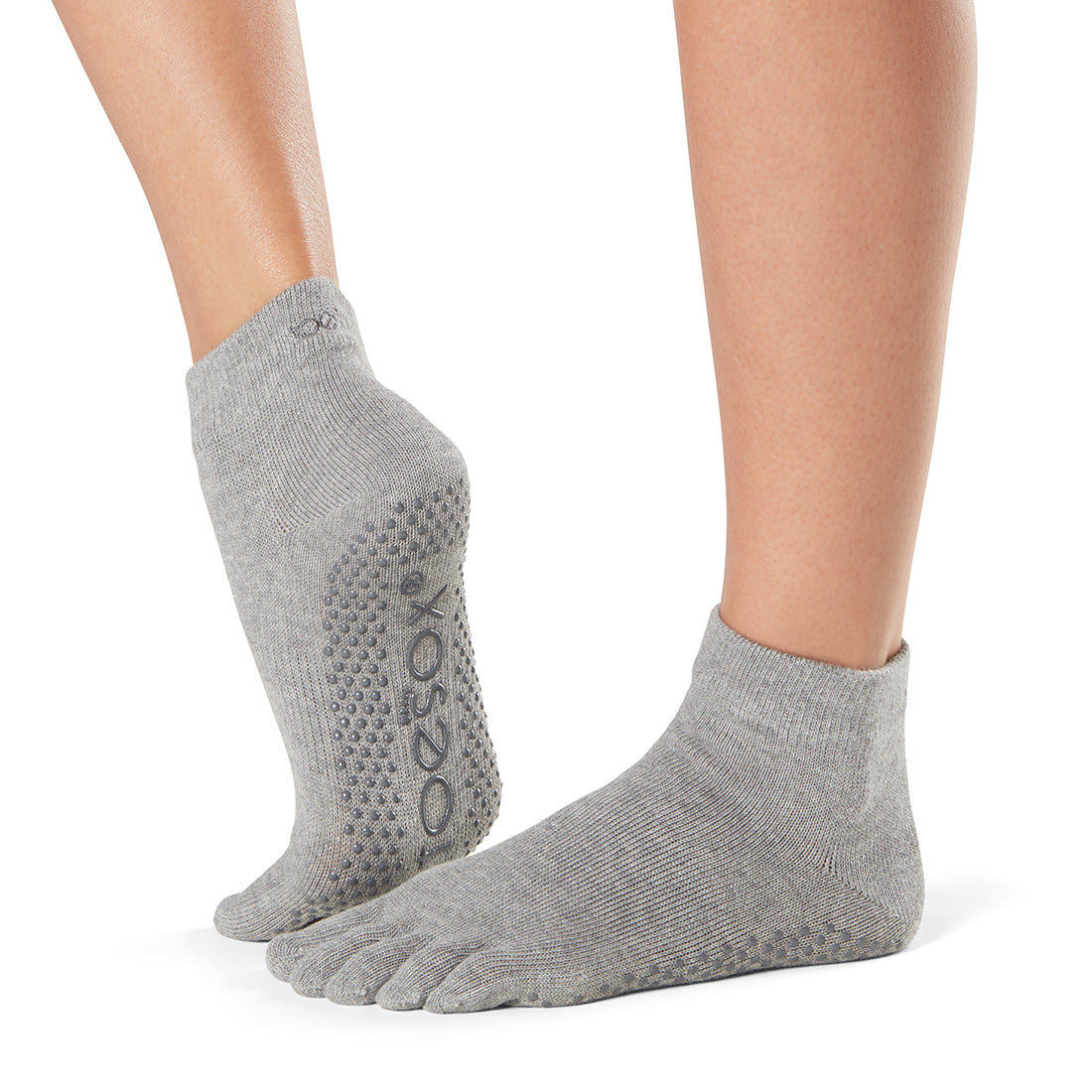 ToeSox Grip Ankle Full Toe Heather Grey
